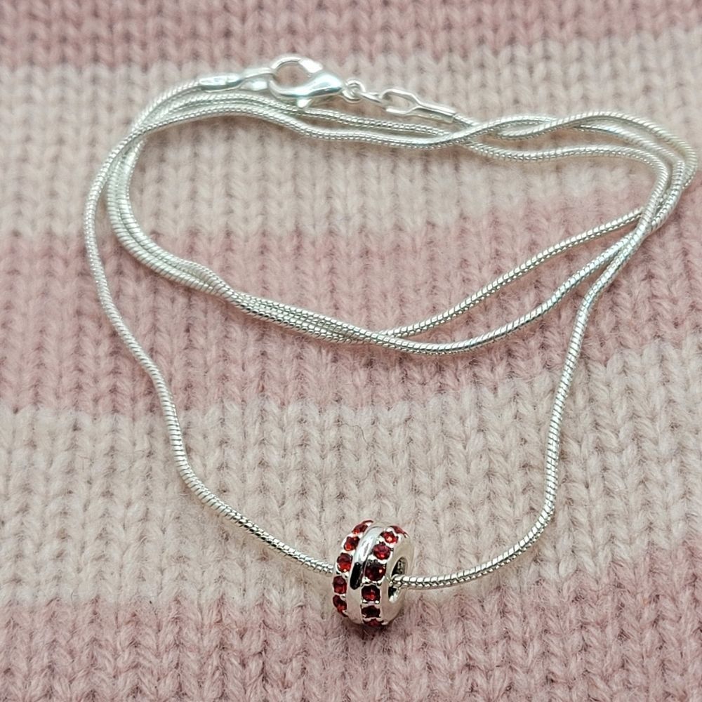 3/$30 🖤 Sterling Silver Necklace and Silver & Red Swarovski Crystal Charm Bead